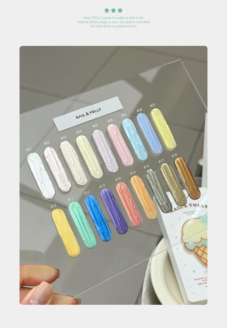 NAIL & JOLLY 18 Colors Ice Cream Shell 3D Sculpting UV Gel for Nail Art | No Wipe Formula, Acetate Nail Art, 3D Sculpting Gel, 18 Color Set, UV Cured