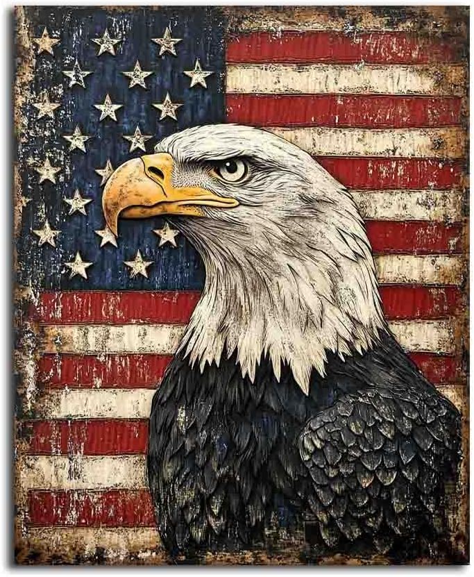 NTEUMM Vintage Barn Canvas Wall Art, 4th of July Poster Picture Wall Decor, Rustic Home Decor Large Size Print Wall Art Gift, American Flag Artwork Canvas Roll 16x20 inch