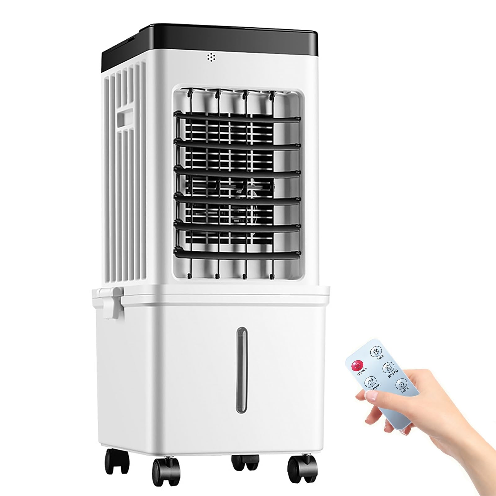 FQMYLTYN Evaporative Air Cooler, 15L Swamp Cooler with Remote Control, Portable Air Conditioner with 3 Speeds, 90° Oscillation, 7.5H Timer