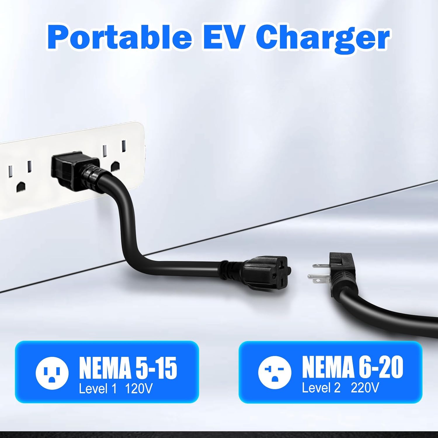 SubSun Portable EV Charger Level 2,16Amp 110V-240V Electric Car Charger for All EVs Include J1772, 25FT EV Charging Cable with NEMA 6-20P and 5-15 Adapter