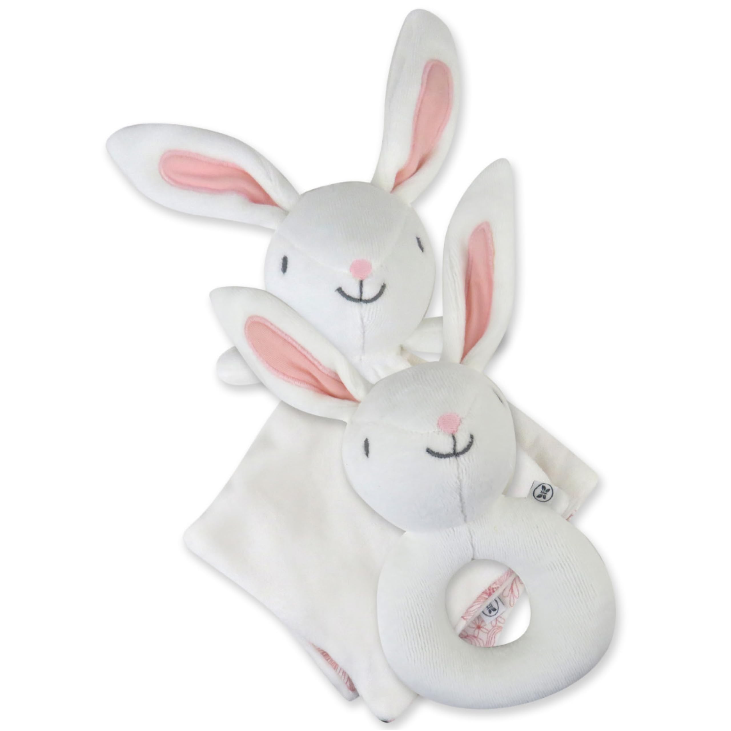 HonestBaby Plush Loveys and Rattles Stuffed Animal Toys Gifts for Infant Baby Boys, Girls, Unisex, White, One Size