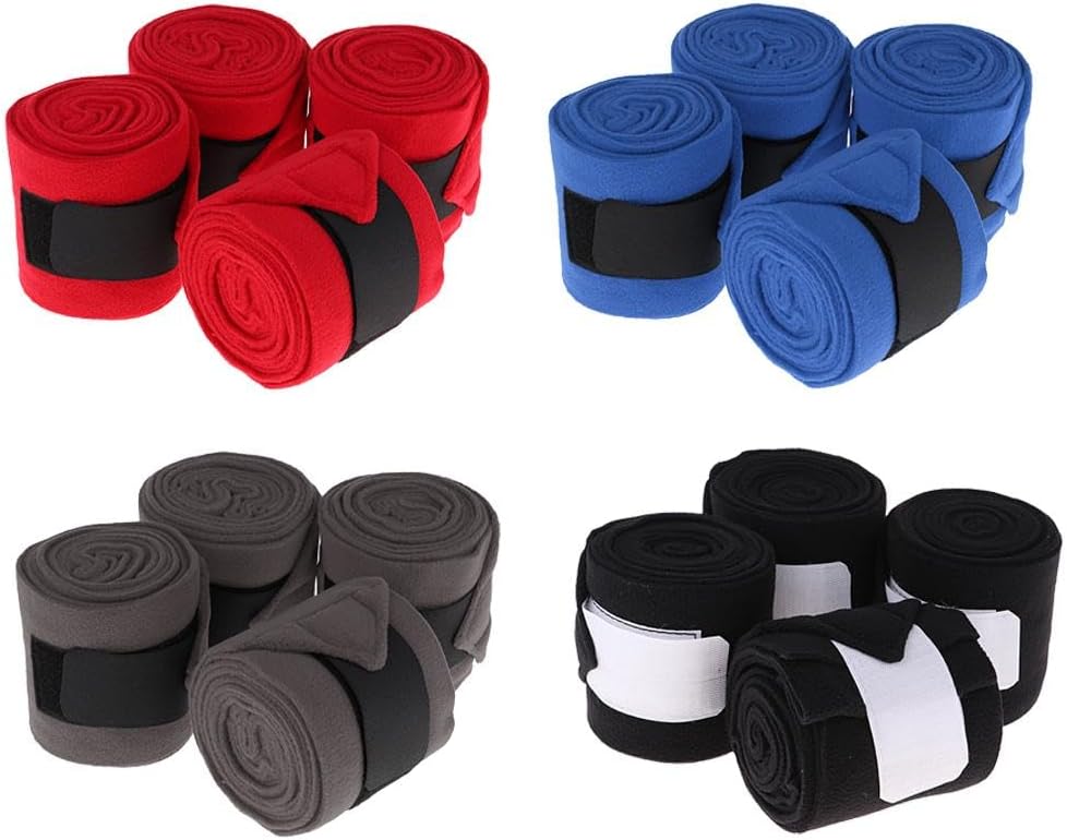 4Pcs Equine Standing Wrap Bandage Horse Leg Wraps 10ft Soft Fleece Boots for Racing, Exercise -, Reusable - Pony Equestrian Gear - Red