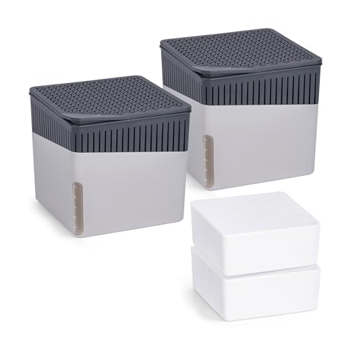 WENKO Raumentfeuchter Mod. Cube, 2er Set, je 500 g Entfeuchter Granulat, für Räume bis 40 m³, beugt Schimmel und Gerüchen vor, ohne Strom, geräuschlos, nachfüllbar, Grau