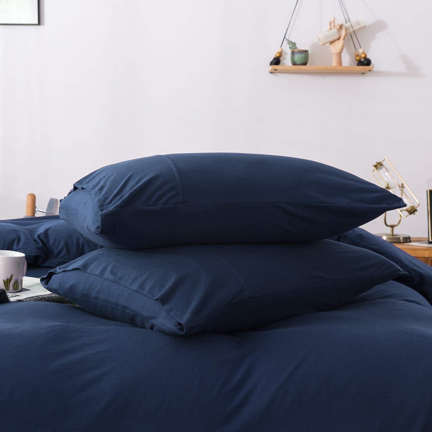 Dreamfine Jersey Pillowcases 20x26 Inch Envelope Closure Easy Care,Soft and Comfortable 2pcs, Navy