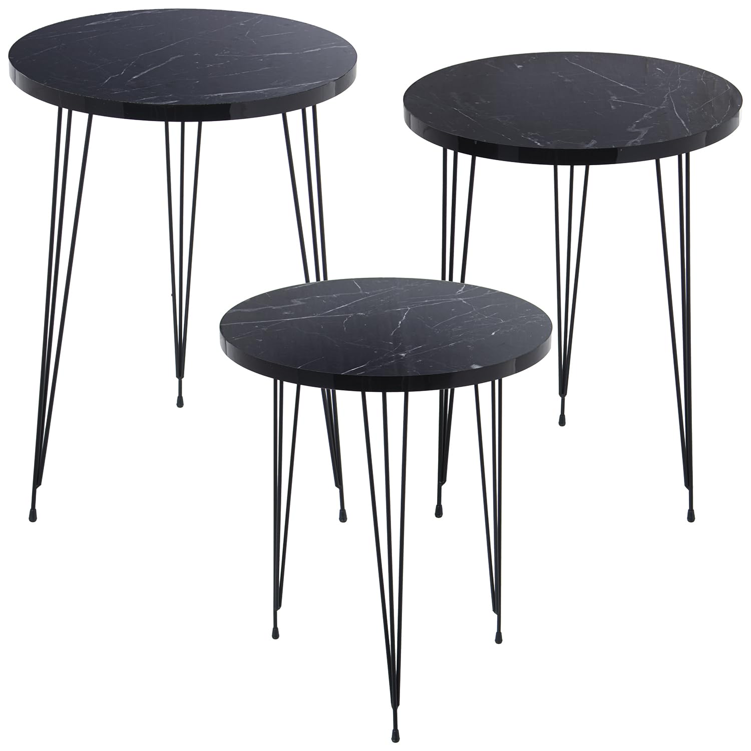 Table gigogne bois et métal noir, lot de 3 tables basses rondes de style industriel moderne