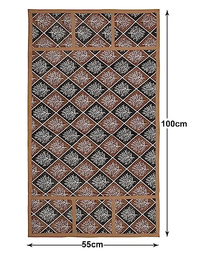 Image of Kuber Industries Floral Checks Print Fridge Cover With Side Pockets|Fridge Top Cover|Refrigerator Cover|Washable Cotton Material|6 Utility Pockets (Beige)