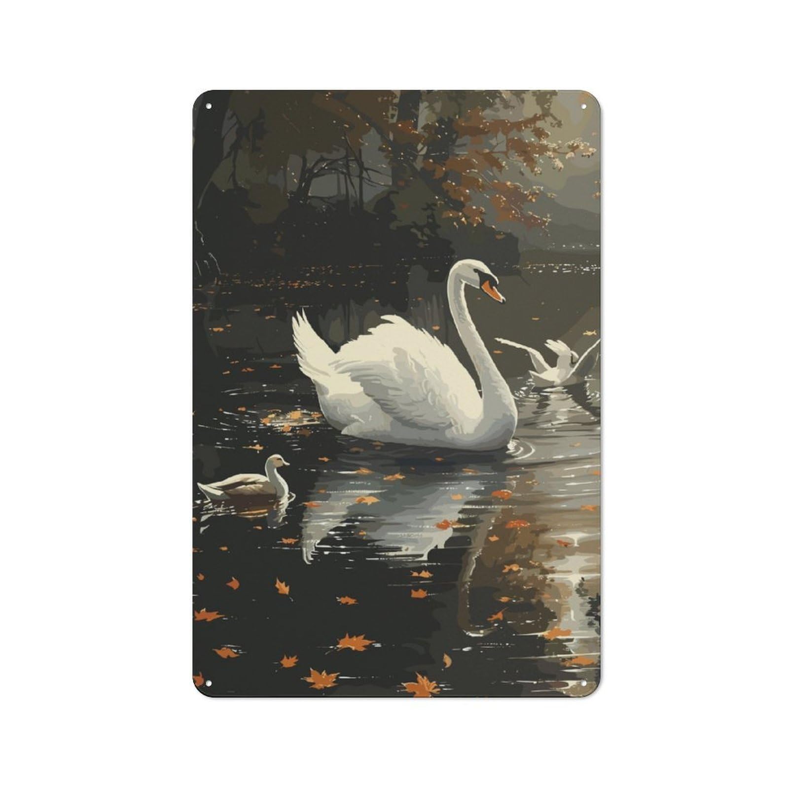 Swan And Nature Printed Metal Sign 30x20cm for Café Or Restaurant, New-space Wall Decor for Café Owners And Decorators
