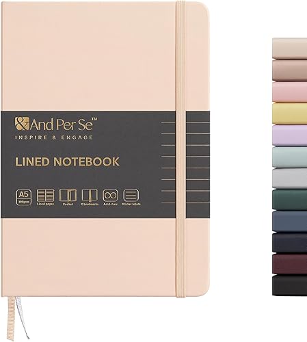 &And Per Se Cuaderno rayado, 160 páginas, tamaño A5, de 5.7 x 8 pulgadas, cuaderno de papel grueso con rayas universitarias para escribir, cuadernos