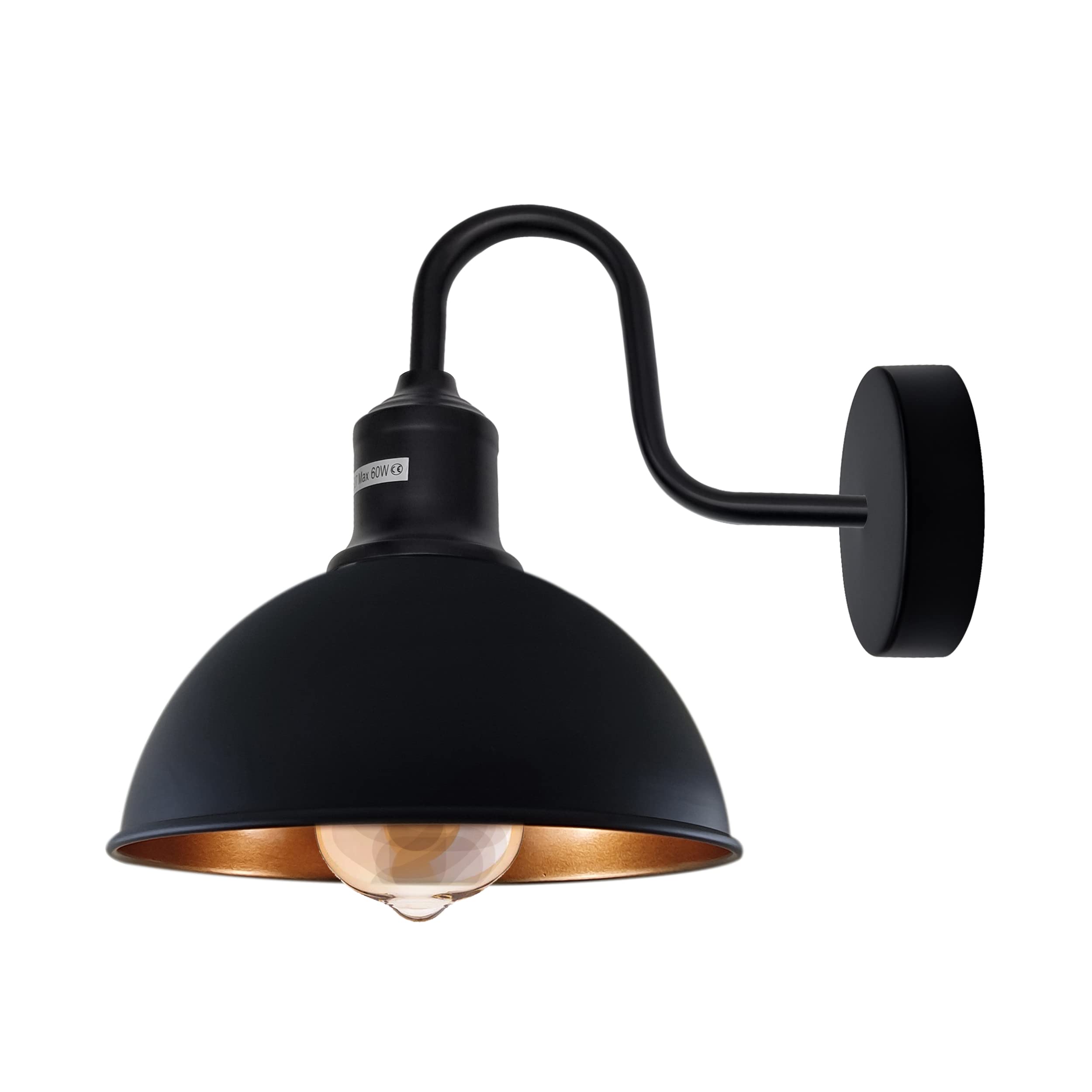 LEDSone Modern Industrial Swan Neck Metal Arm E27 Sconce Wall Light Set Fixture for Living Room Dining Room Kitchen. (Black Gold Inner, Without Bulb)
