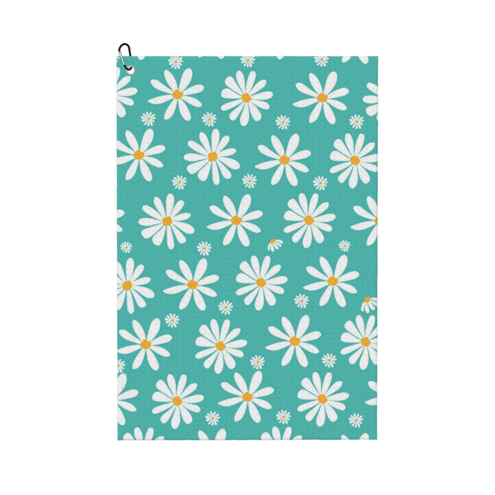 Hnnkloy White Daisy Flowers, 16x24 in Portable Waffle Golf Towels with Carabiner Clip for Golf Bag