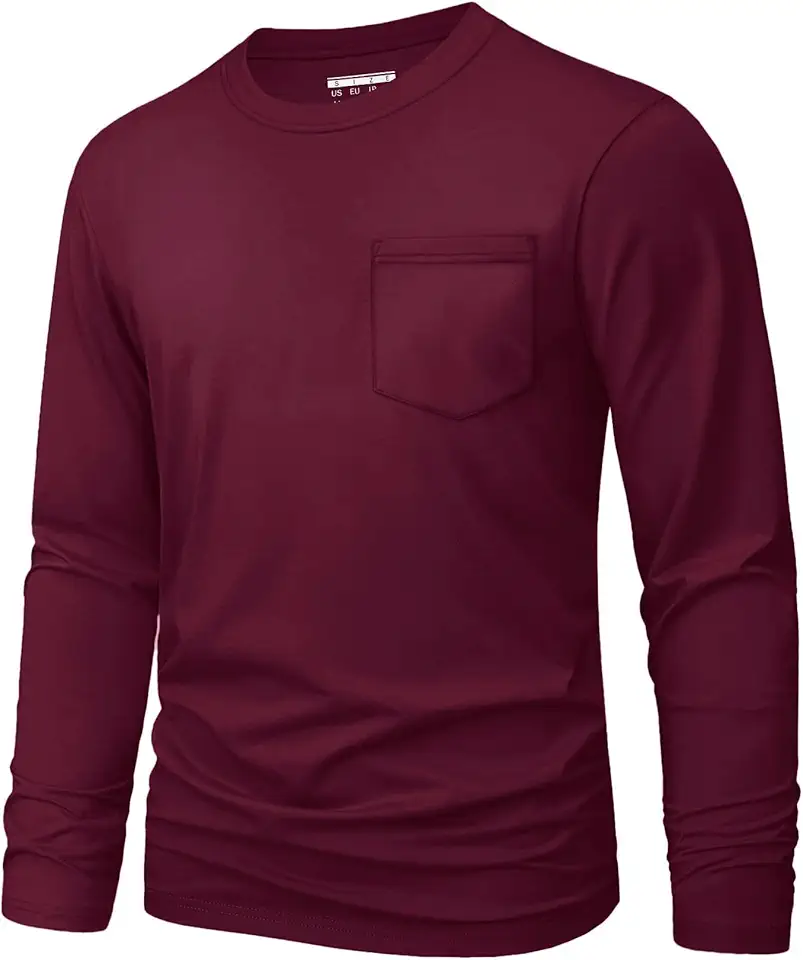 MAGNIVIT Men's Long Sleeve Cotton Shirts with Pocket Crew Neck Casual T-Shirt Regular Fit Solid Top Soft Shirt 2026