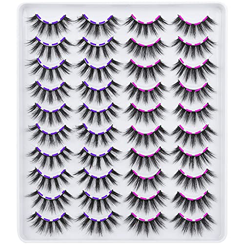 JIMIRE 20 Pairs False Eyelashes 2 Styles Long Lashes Pack 17mm Fluffy Volume Faux Mink Lashes Packs