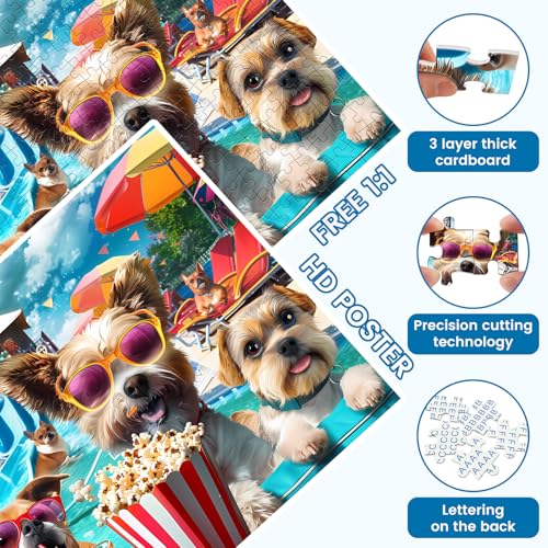 300 Piece Jigsaw Puzzle for Adults, Fun at The Amusement Park Dog Puzzles, Funny Puppy Jigsaw Puzzles, Animal Pet Lover Challenging Puzzles for Friends Family Activity Game Nights Gifts - Image 5