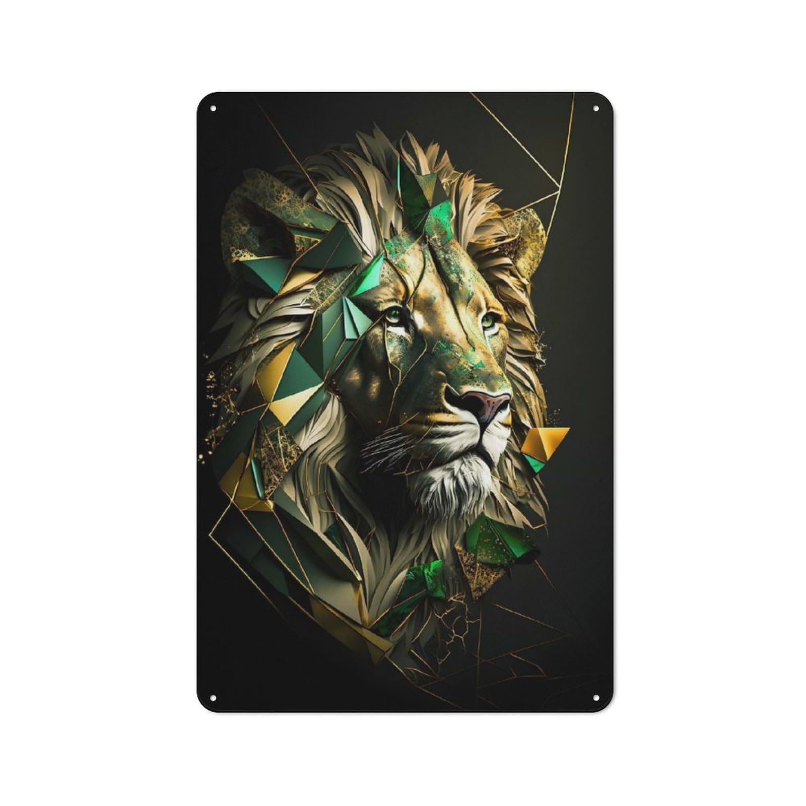 Junmoney Abstract Gold Green Lion Tin Wall Plaque 30X20cm With For Pub Or Café, For Hospitality Wall Decor Collectors