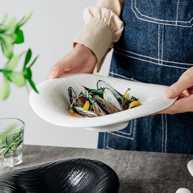 Ceramiczna zastawa stołowa Kuchnia o specjalnym kształcie miska na zupę salaterka deserowa biała ceramiczna nieregularna naczynie talerz do zupy restauracja hotelowa zastawa stołowa (Color : 10 inche