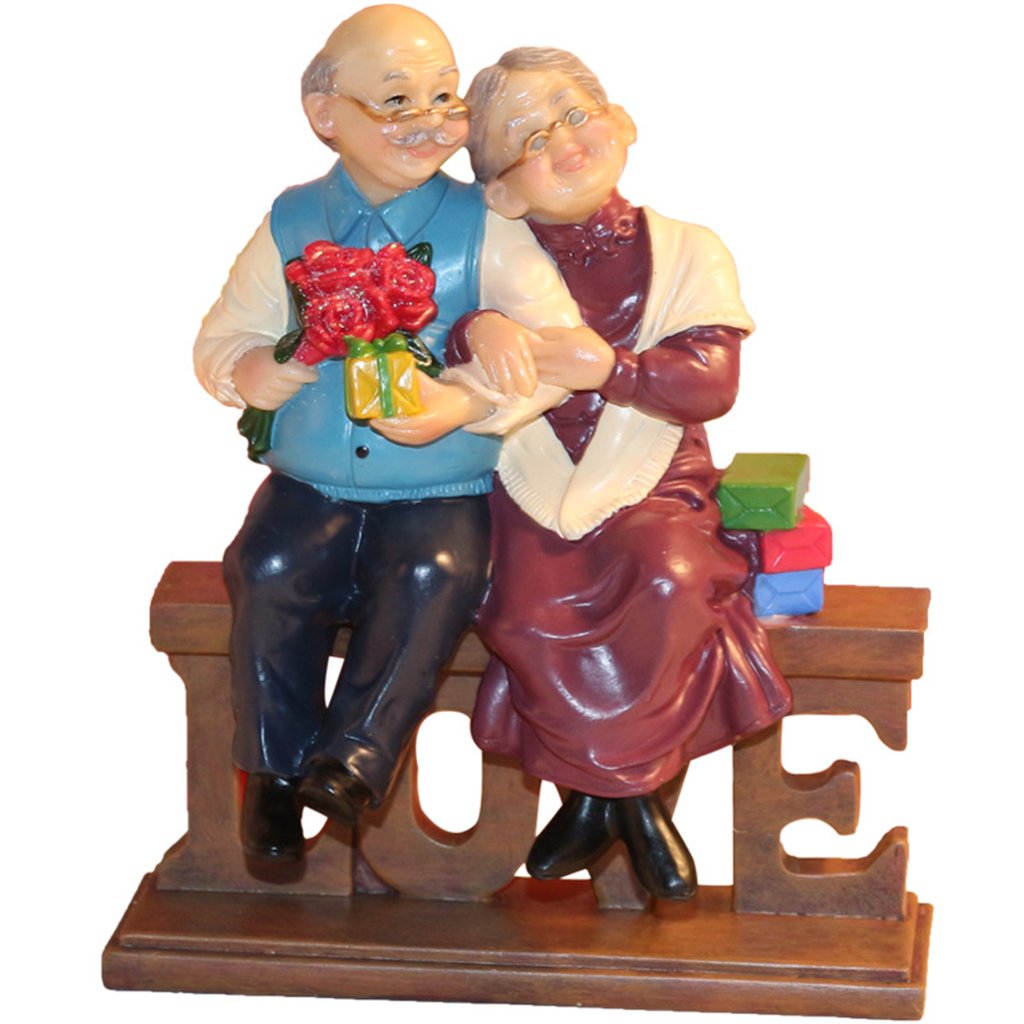 Liebe Jahrestag Tag Geschenke Hochzeit Statuen Loving Elderly Couple Sammlerstück Figuren Großeltern Eltern Geschenke Harz Alter Leben Heimdekoration Sammlerstück Figuren mit Geschenkkarte