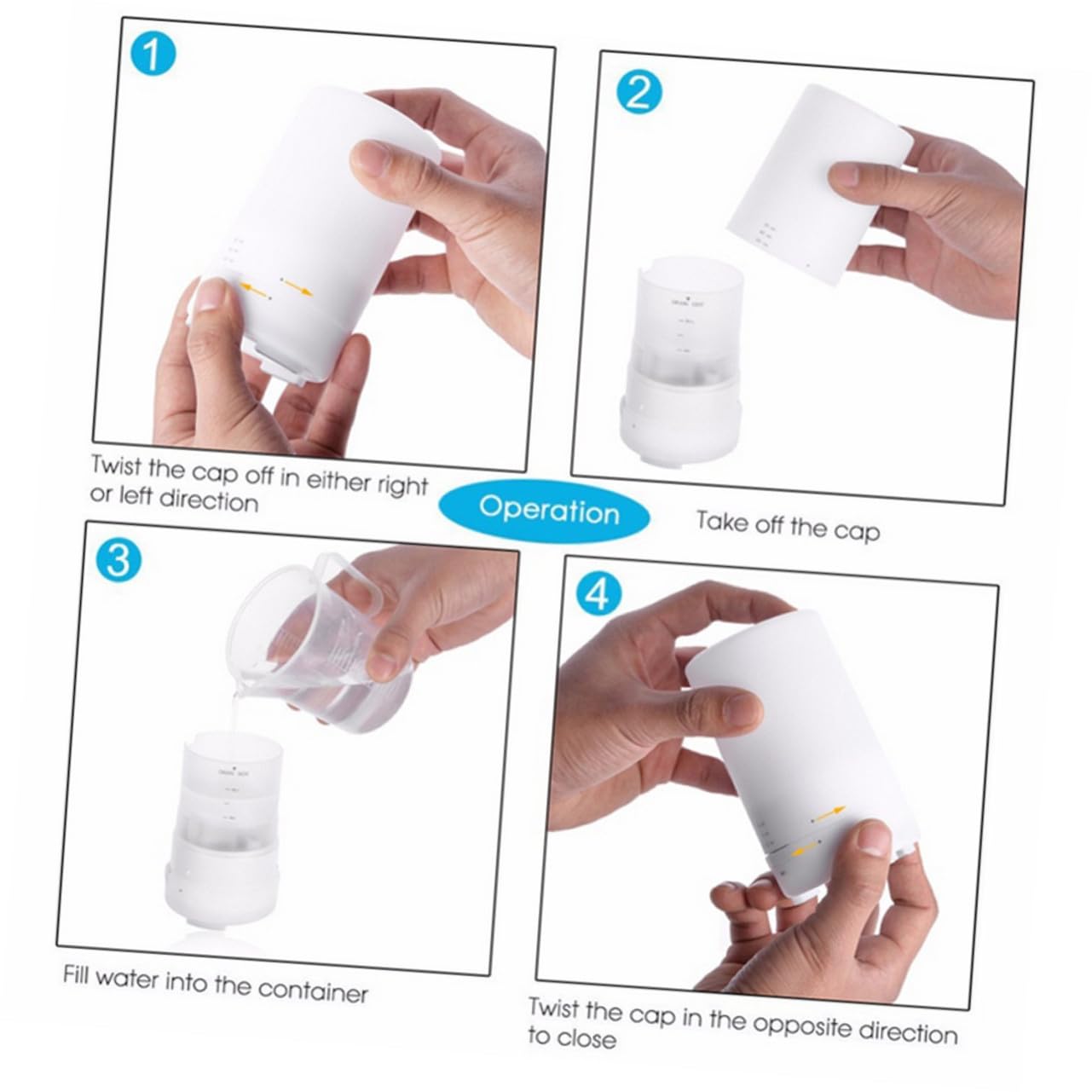 Humidificador de Aroma USB Ultrasónico 125ml Blanco Pp | Aromaterapia Aceites Esenciales, para Agua, Yoga y Dormitorio, Ayuda a Humedecer en Invierno