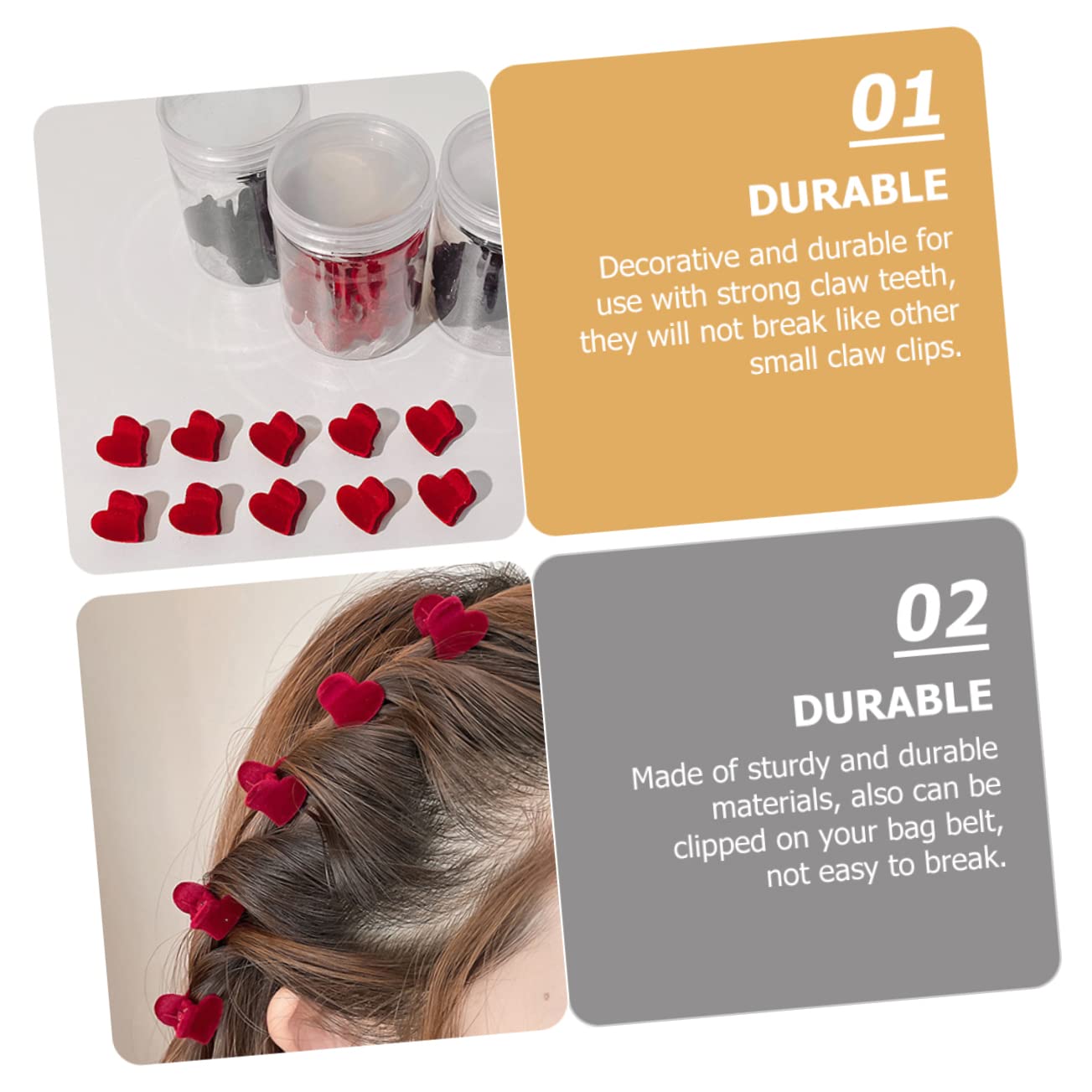 VICASKY Mini Pinces à Cheveux Lot de 16 Griffes Solides Décoratives en Tissu Rouge Forme Cœur et Tête de Lapin Accessoires Mode pour Filles pour Diverses Occasions