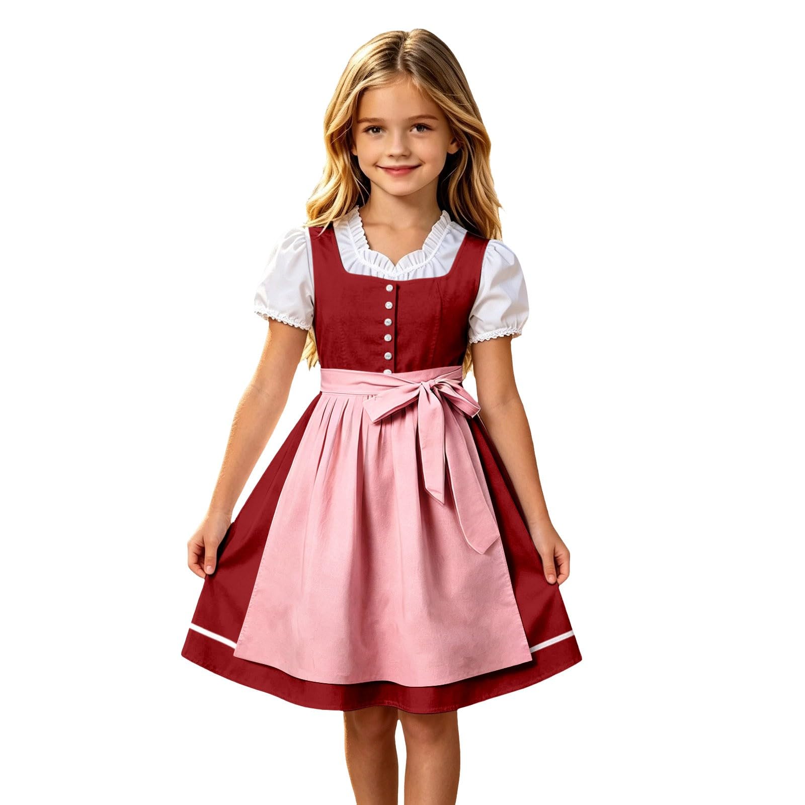 Girls Oktoberfest Costume Bavarian Beer Festival Dirndl Dress with Apron — image 1