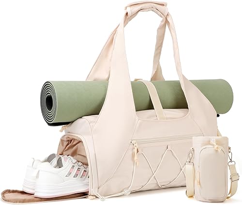 Bolsa de gimnasio para mujer, bolsa de esterilla de yoga con compartimento para zapatos y bolsillo húmedo, bolsa de gimnasio de yoga deportiva con