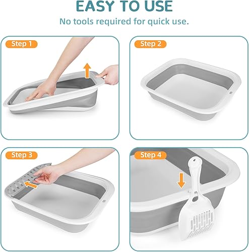 Miniatura 9 de ShineMe - Caja de arena plegable para gatitos, caja de arena pequeña para gatos con pala y bolsa de arena, impermeable, antisalpicaduras para gatos