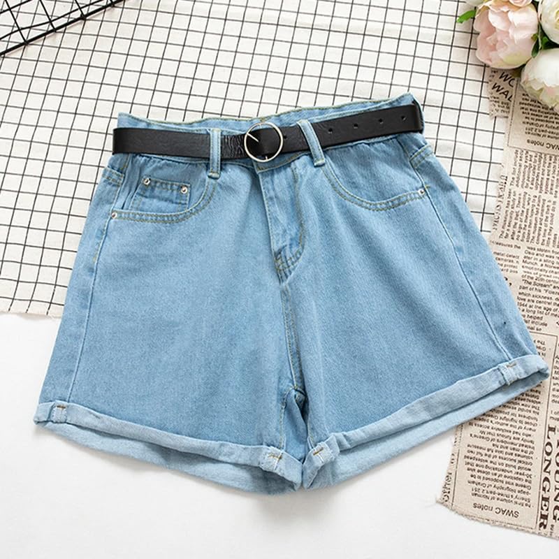 Pantalones cortos de mezclilla casuales para mujer, cintura alta, pantalones cortos de verano, gris oscuro, M