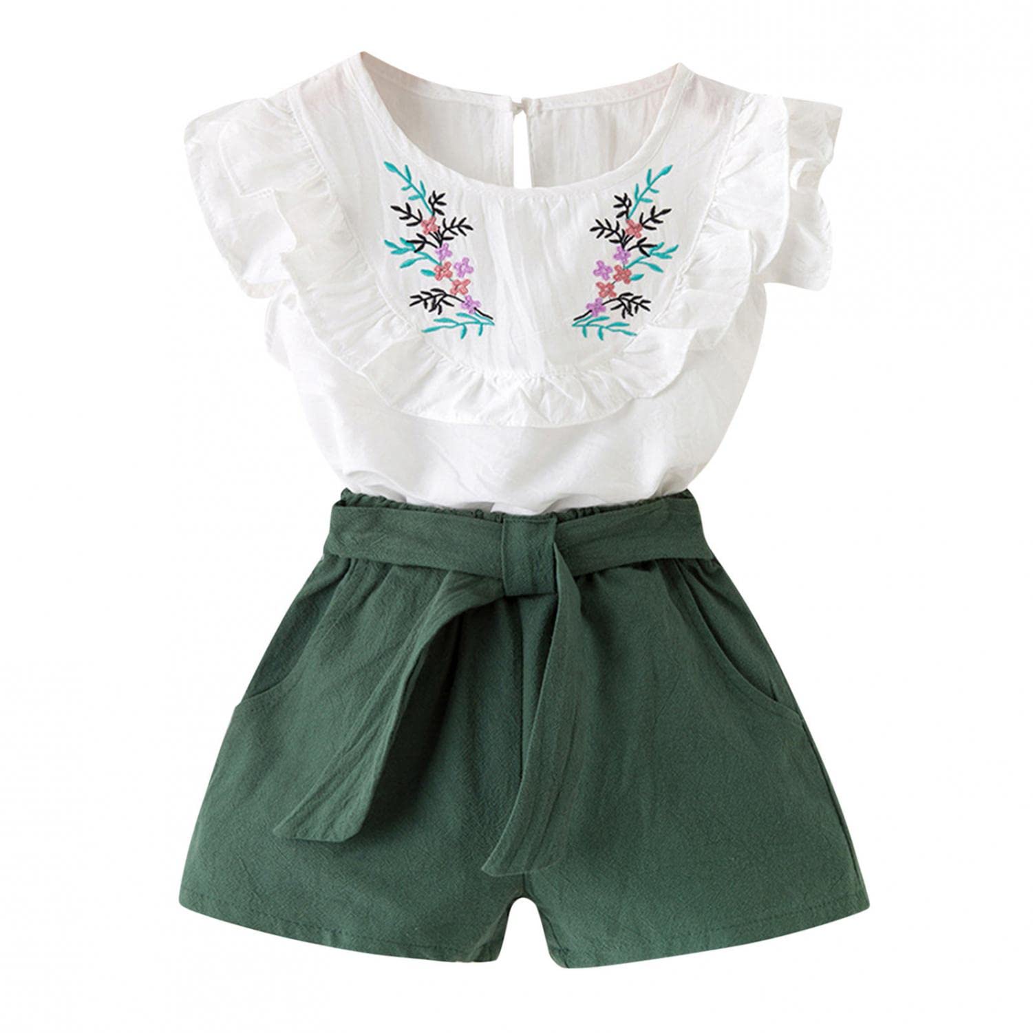 Moonker Toddler Kids Baby Girl Summer Outfit Clothes Embroidery T-Shirt Tops Shorts Pants Set