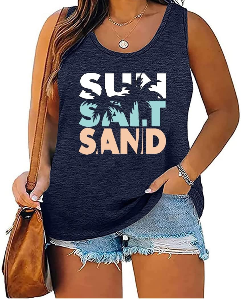 Women’s Plus Size Summer Pineapple Sunglasses Tank Tops Hawaiian Graphic Printed Tees Sleeveless Vacation T Shirt Blouse Top
