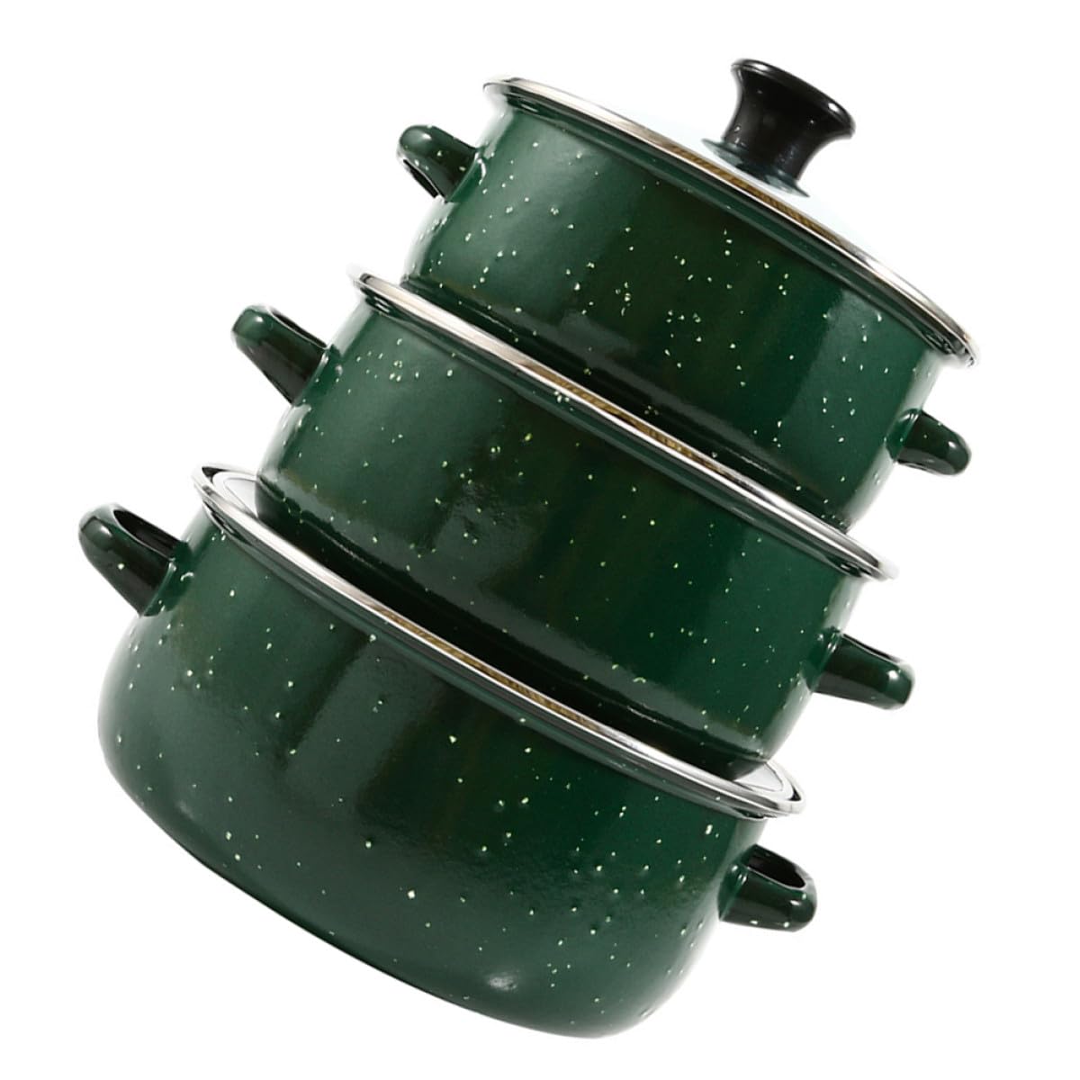 Set de 3 casseroles en émail vert Housoutil avec couvercles pour cuisine maison et bureau