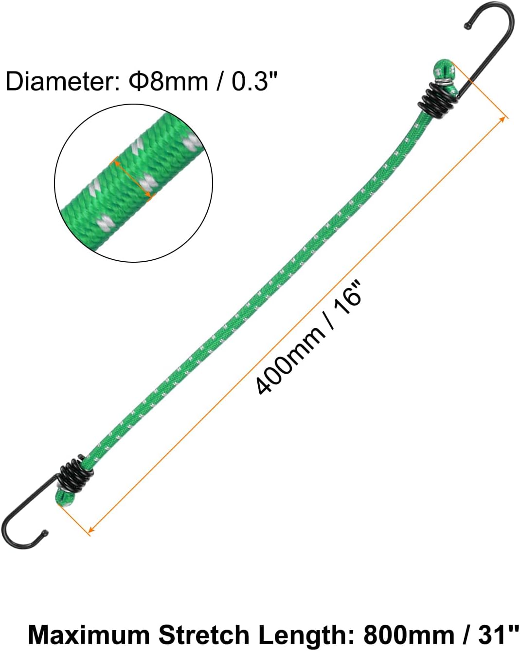 Generic 4Pcs Bungee Cord with Hooks 16" Rubber Bungee Cords Heavy Duty Tie Down Straps with Metal Hooks for Cars Outdoor Camping Straps, Green