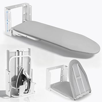 Wall Mounted Ironing Board Height Adjustment with Iron Holder 36 x 12 Inch | Fold Down Ironing Board Wall Mount Space-Saving Iron Board with Removable Heat Resistant Cover for Laundry Room, Home