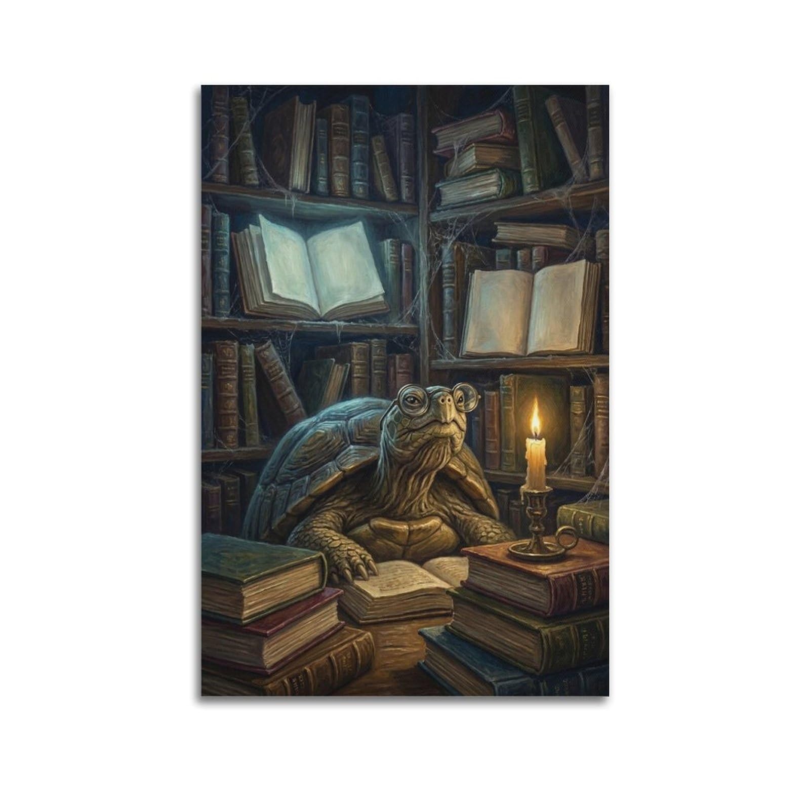 XKUGA Surreal Vintage Animal Poster Owl Library Knowledge Satire Modern Decorative Canvas Prints - Ideal Wall Art for Family, Man Cave, Game Room, Boys & Girls Bedroom 20x30inch(50x75cm)