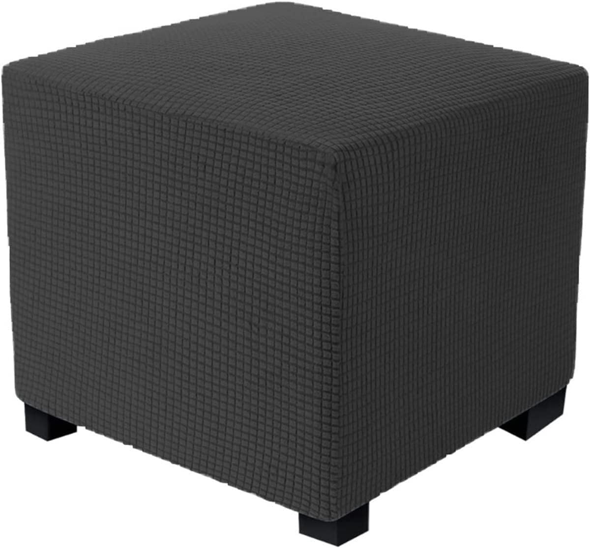 Uyeoco 7# Stretch Jacquard Ottoman Cover, Soft Comfortable Dustproof Footstool Covers For Square, Cube And Rectangle Ottoman, Machine Washable Pouffe Cover With Elastic(,45X45cm)