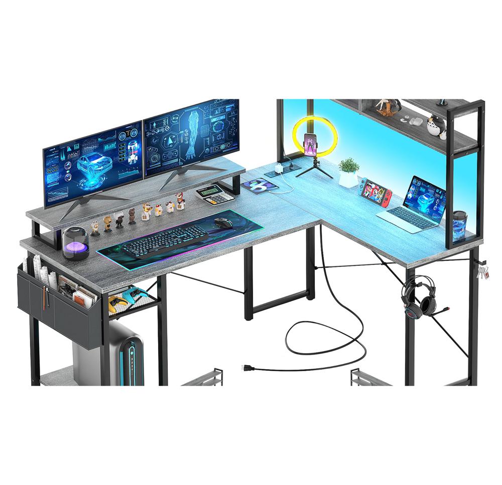 Amazon.com: Aheaplus Small L Shaped Gaming Desk with LED Lights