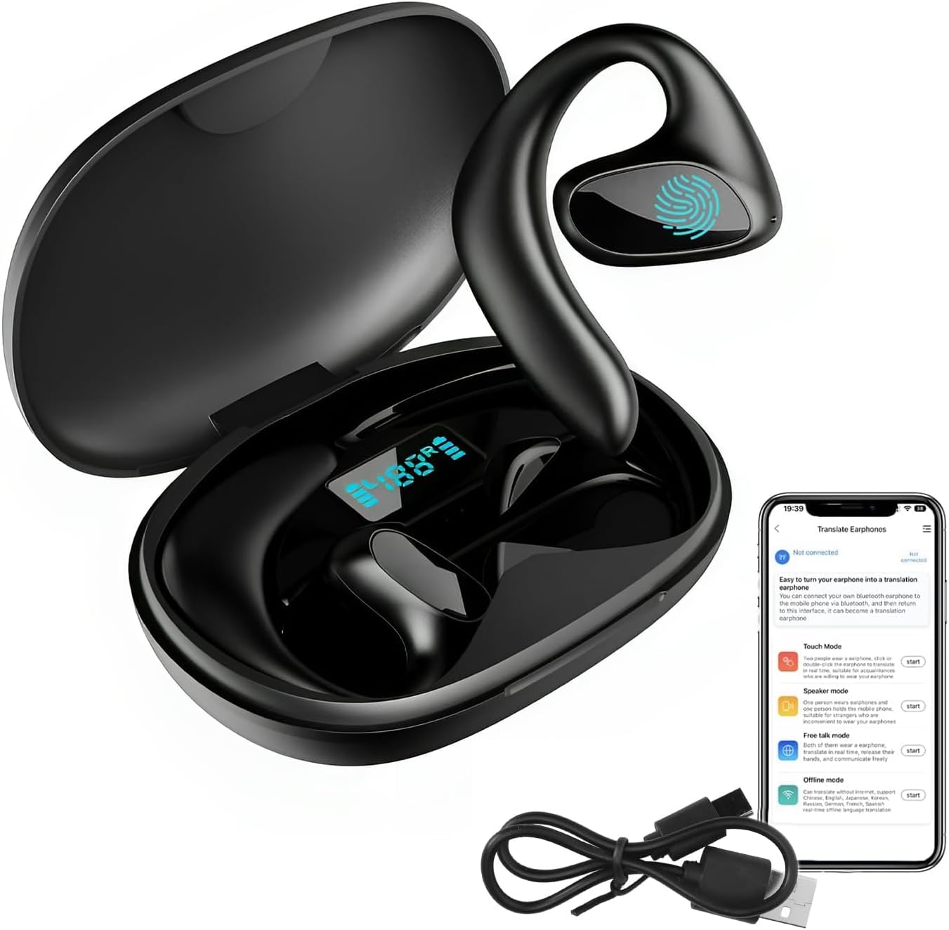 Language Translator Earbuds Two Way Real-time Translation 144 Language with Bluetooth & APP Online Instant Voice Translation for Travel Business Learning