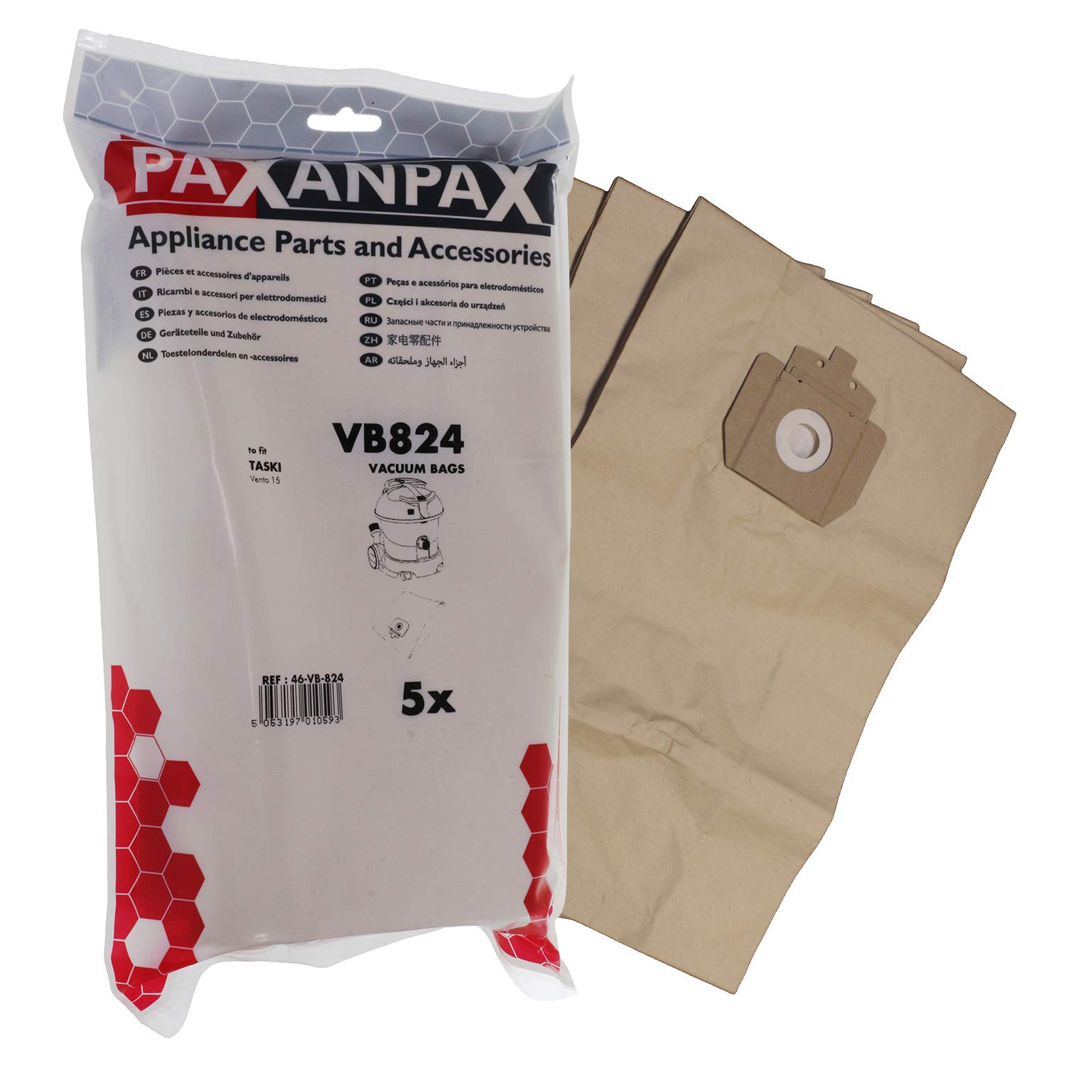 Paxanpax VB824 Compatible Paper Vacuum Bags For Taski Vento 15 Type (Pack of 5)