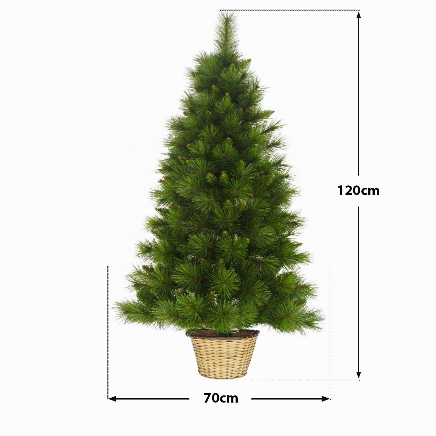 Marvin Albero di Natale da Parete Muro, Effetto Realistico Richiudibile Apertura ad Ombrello Facile da Montare Decorazioni Natalizie Folto Verde, a Metà con Vaso in Rattan e Borsone (120 CM)