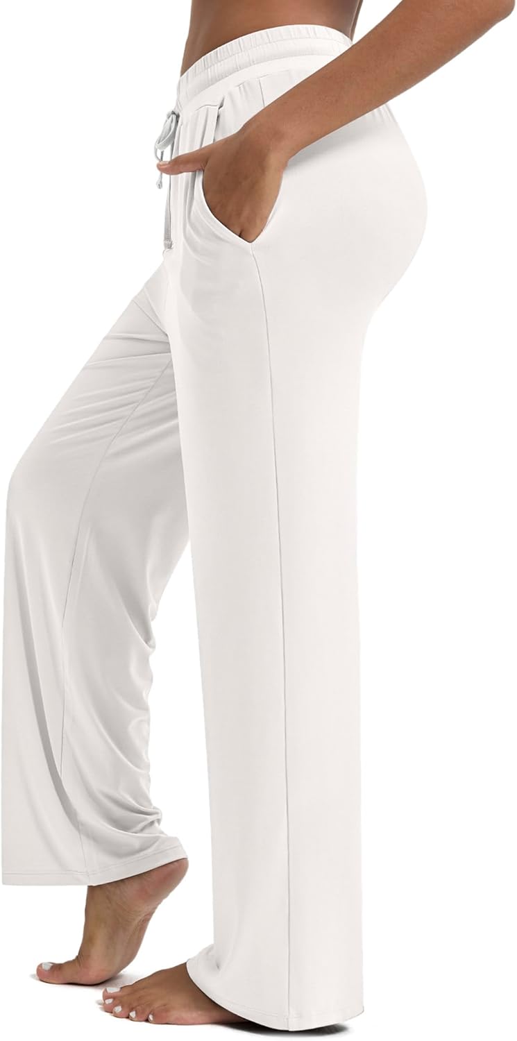 Maxbee Wide Leg Pants for Woman, Loose Sweatpants Women with Pockets,Baggy Casual Drawstring Yoga Pants Long Style