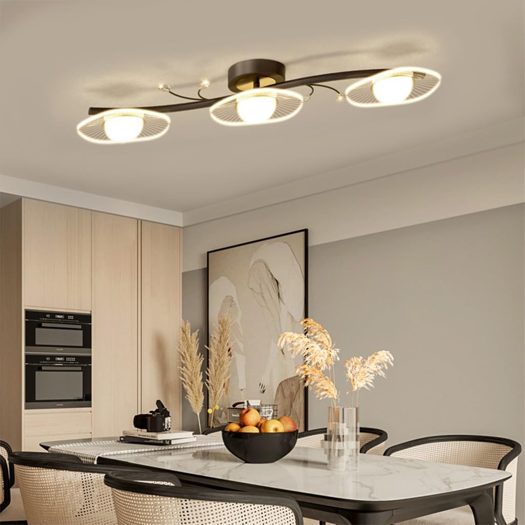 KXEcoLife Modern Dimmable LED Pendant Light - Black Lotus Leaf Chandelier Creative Design Acrylic Shade for Bedroom Dining Room Living Hallway Stylish Home Lighting Fixture
