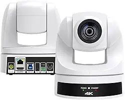 Câmera PTZ 4K com zoom óptico de 20X Câmera de sala de conferência HDMI USB3.0 para videoconferência e transmissão de igrejas, funciona com Zoom, Skype, OBS, YouTube, etc, Branco（Enviado do Brasil）