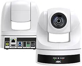 Câmera PTZ 4K com zoom óptico de 20X Câmera de sala de conferência HDMI USB3.0 para videoconferência e transmissão de igrejas, funciona com Zoom, Skype, OBS, YouTube, etc, Branco（Enviado do Brasil）