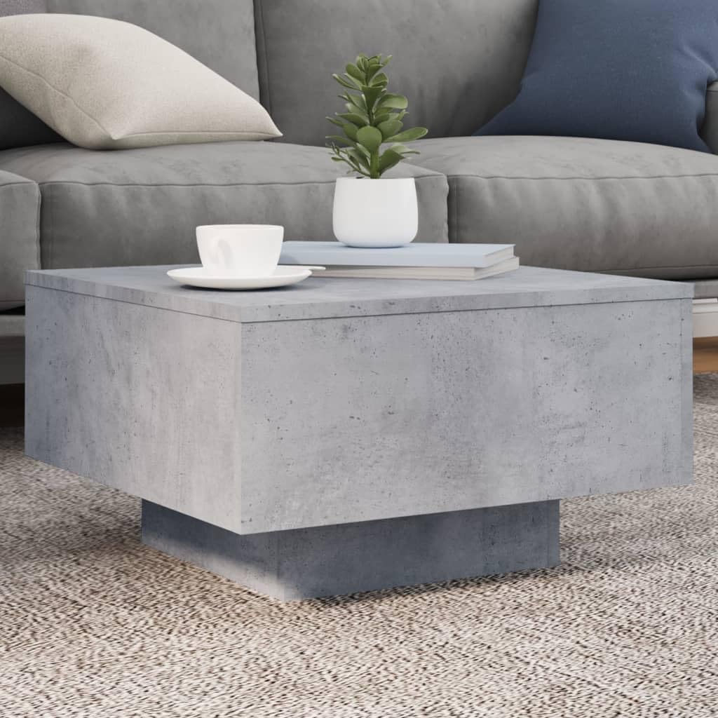 SXZenSpace LED Coffee Tables 55x55x31 cm Modern Concrete Grey Side Table for Living Room with Adjustable RGB Lighting Durable Engineered Wood Easy Assembly