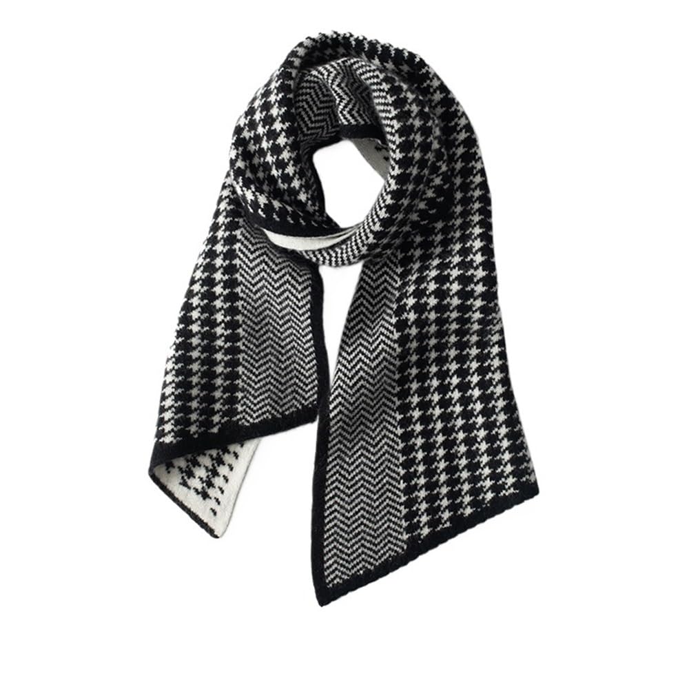 Sciarpa in cashmere 100%, sciarpa spessa pied de poule da uomo e donna, otto importanti protezioni for il collo lavorate a maglia Sciarpa(Noir)