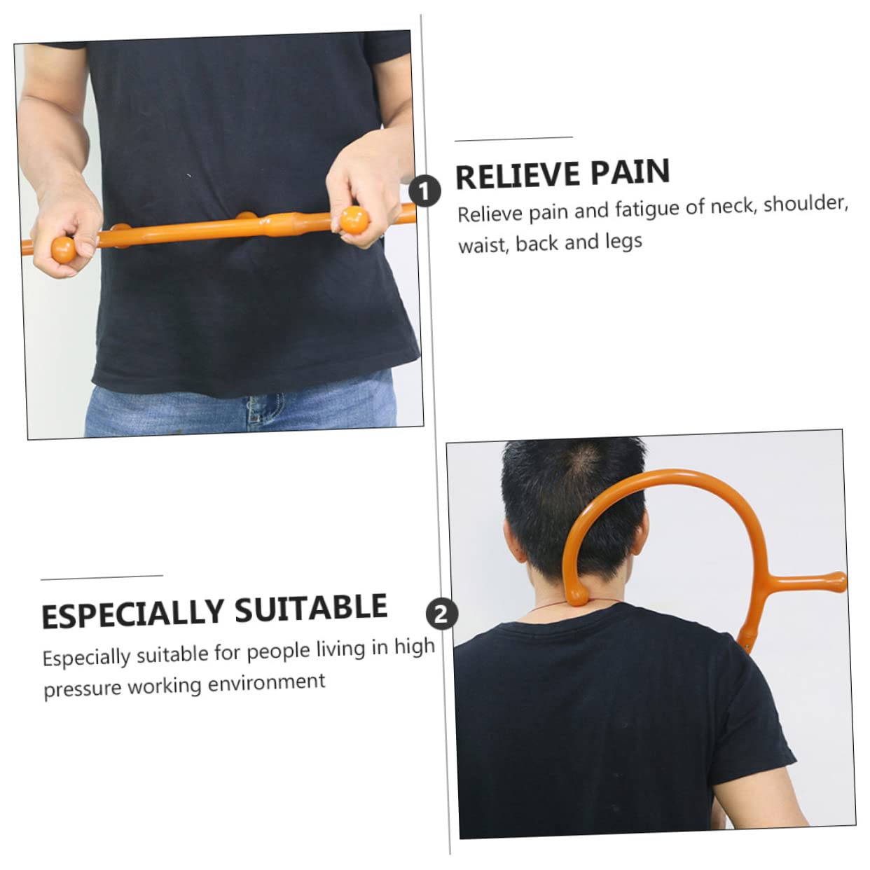 Mikikit Masajeador Cervical y Espalda Herramienta de Acupresión para Piernas y Rodillas Bastón de Masaje de Puntos Gatillo Mango Ergonómico, Ligero y Portátil