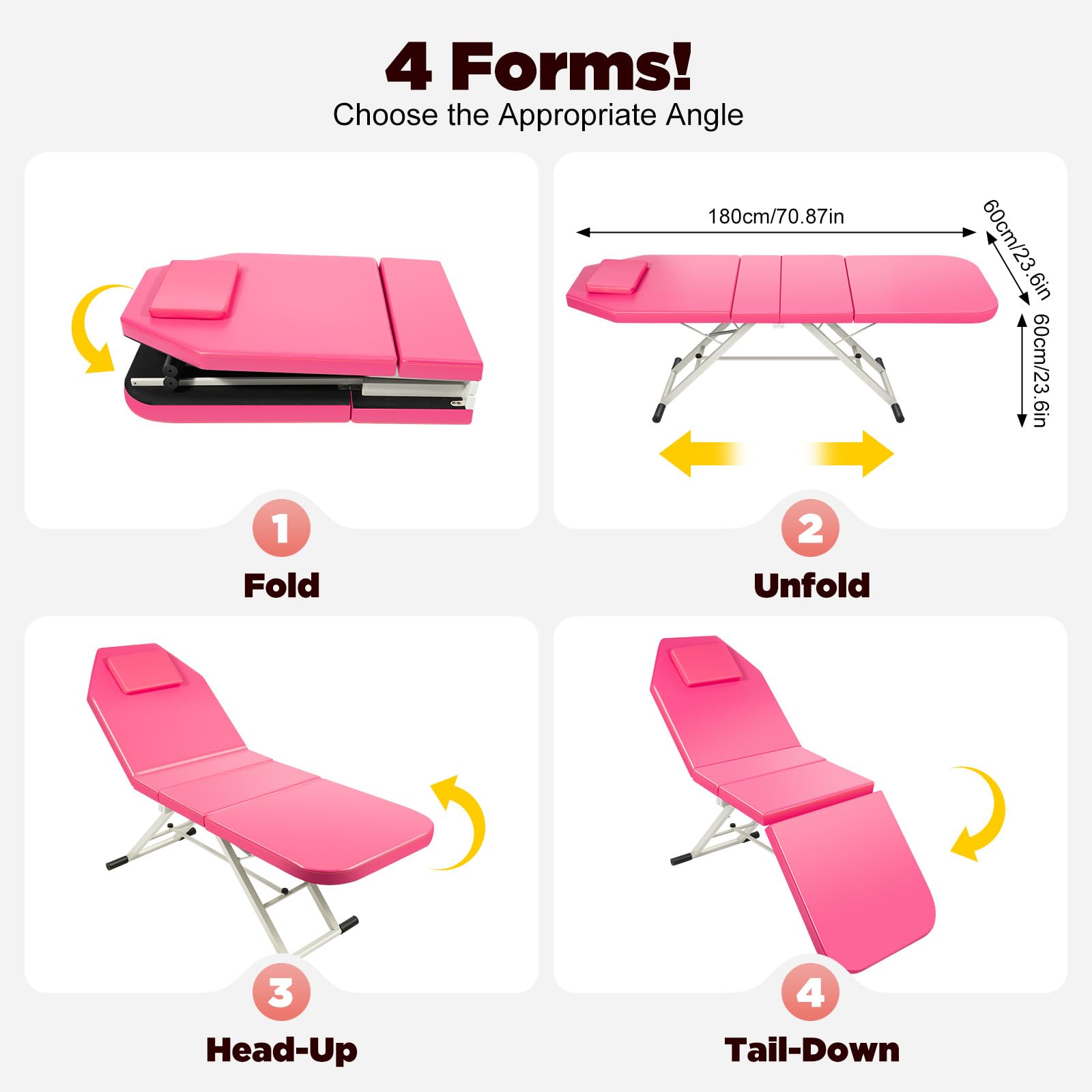 Camilla de masaje plegable, silla de cosmética, camilla de masaje, portátil, salón de spa, cama facial, mesa de masaje, silla de 71 pulgadas (rosa)