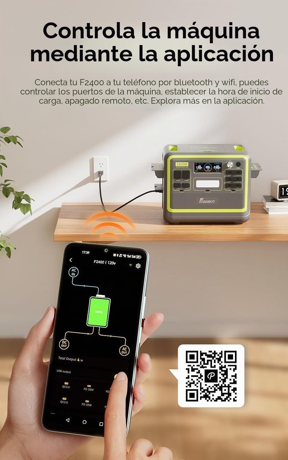 FOSSiBOT F2400 Estacion de Energia Portatil, Batería LiFePO4 2048 Wh, 3 Tomas de CA Para un Total de 2400W de Potencia (4800W de Pico), Generador Solar Portatil para Camping, Viajes