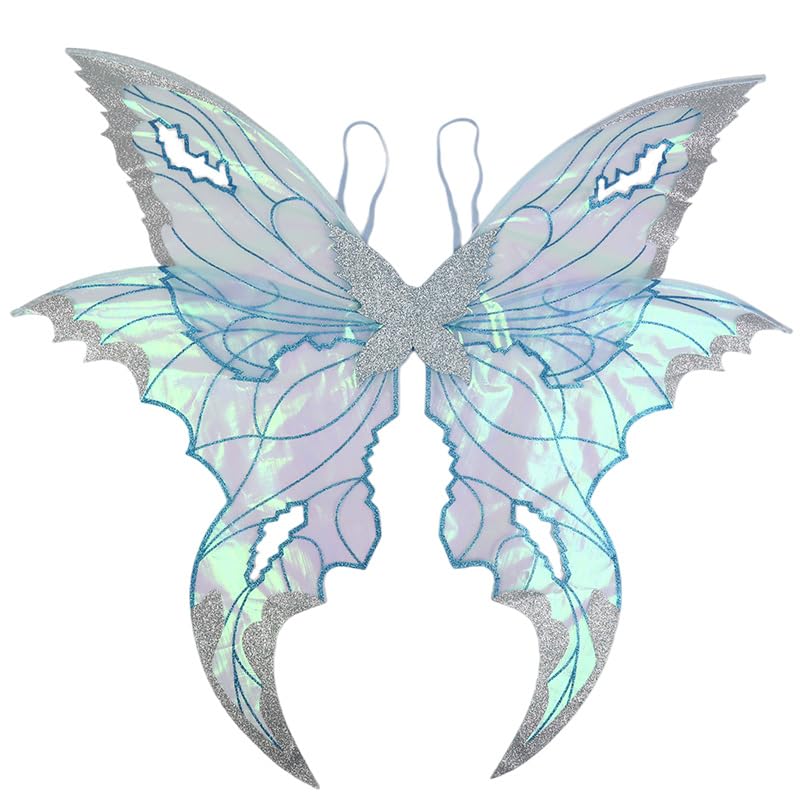 Barbotimer Womens Glitter Sheer Butterfly Wings Double Layered Cutout Fairy Wings Halloween Cosplay Costume Party Dress Up Prop (Blue, One Size)