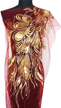 Sequin Phoenix Feather Applique 1pc Wedding Gown Mesh Gauze Lace Trim Sewing Patch DIY Embroidery Accessories