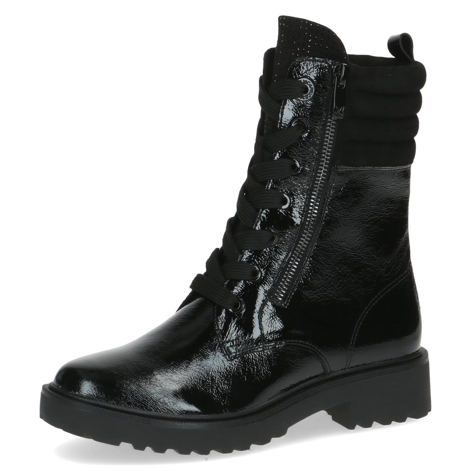 CAPRICE Women's lace-up ankle boots Memotion patent with zipper Width G, Black (Black Comb), 3.5 UK