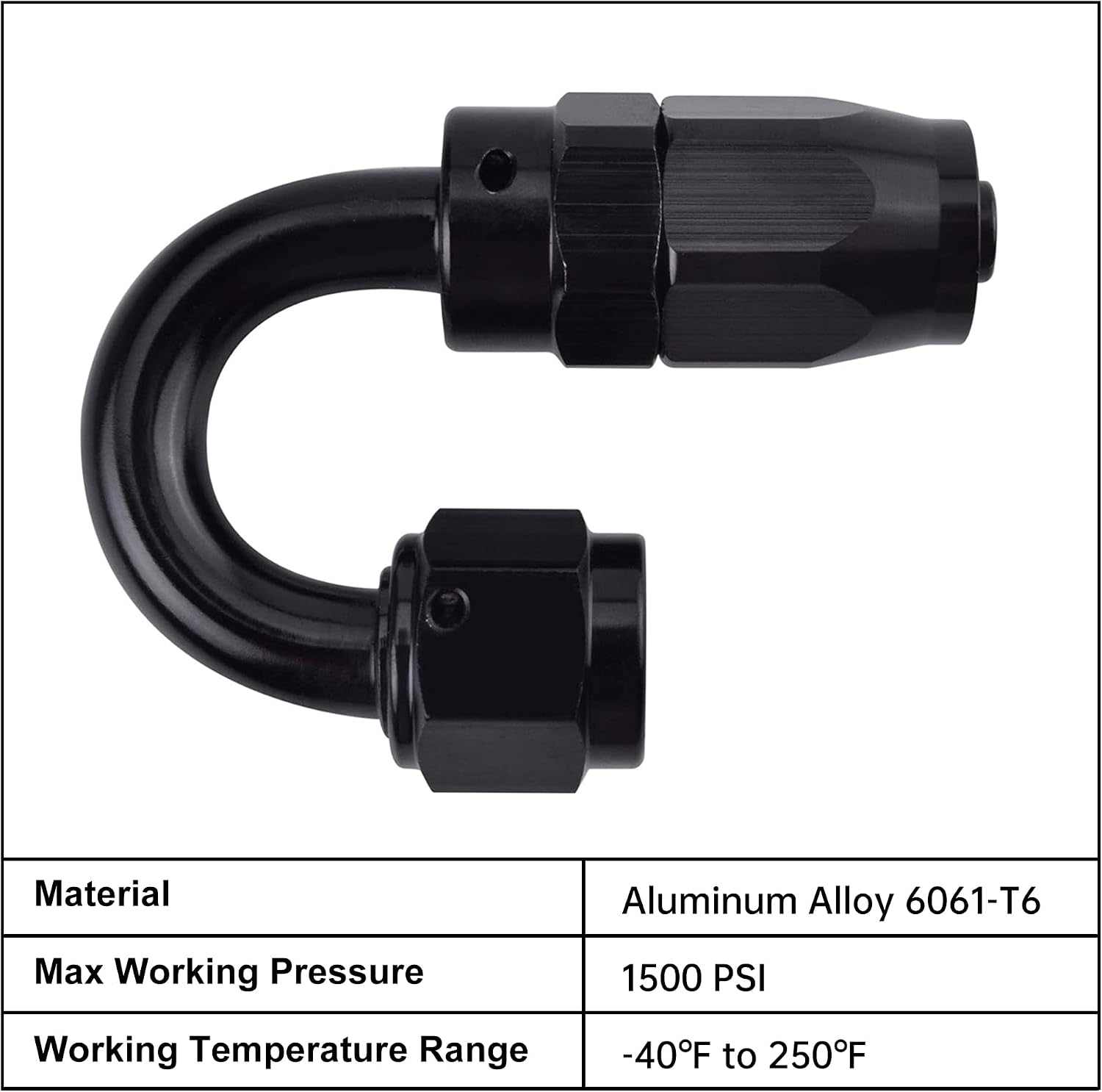 EVIL ENERGY 16AN Hose End Fitting 180 Degree Swivel for CPE Braided Fuel Hose Black